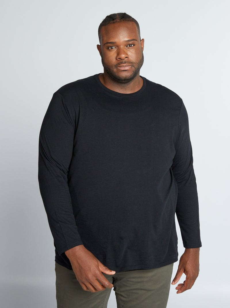 T-shirt van jersey met lange mouw zwart - Kiabi