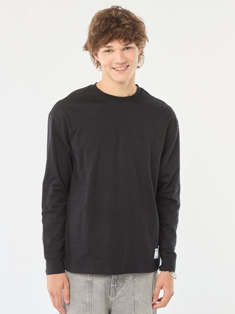 T-shirt van jersey met lange mouw zwart - Kiabi