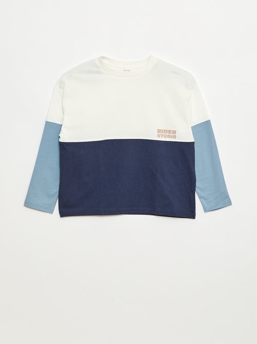 T-shirt van jersey met lange mouwen colorblock-effect - Kiabi