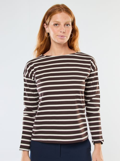 T-shirt van jersey met lange mouwen en gestreept motief - Kiabi T-shirt van jersey met lange mouwen en gestreept motief - Kiabi