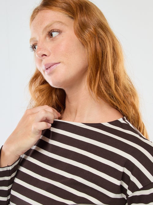 T-shirt van jersey met lange mouwen en gestreept motief - Kiabi T-shirt van jersey met lange mouwen en gestreept motief - Kiabi