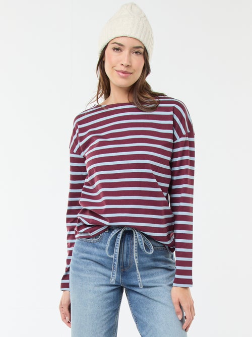 T-shirt van jersey met lange mouwen en gestreept motief - Kiabi T-shirt van jersey met lange mouwen en gestreept motief - Kiabi