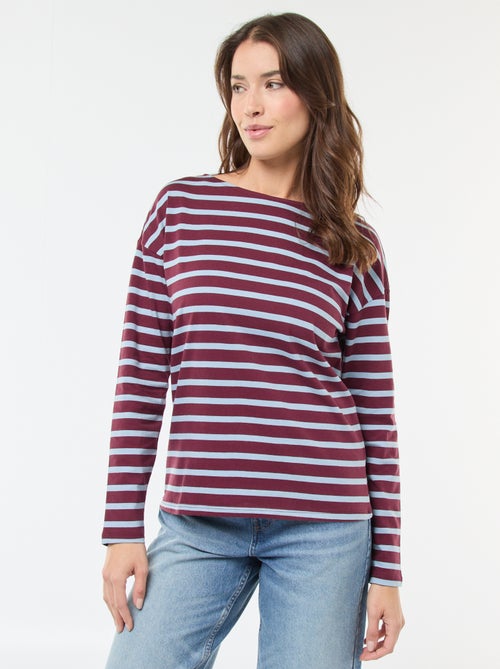 T-shirt van jersey met lange mouwen en gestreept motief - Kiabi T-shirt van jersey met lange mouwen en gestreept motief - Kiabi