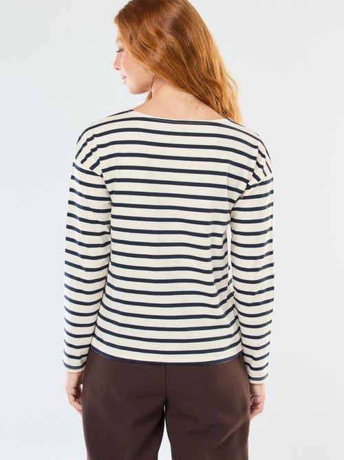 T-shirt van jersey met lange mouwen en gestreept motief - Kiabi