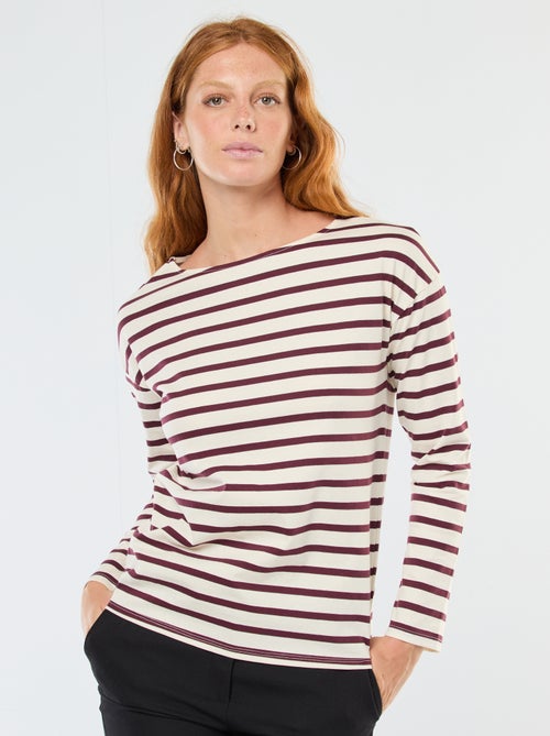 T-shirt van jersey met lange mouwen en gestreept motief - Kiabi