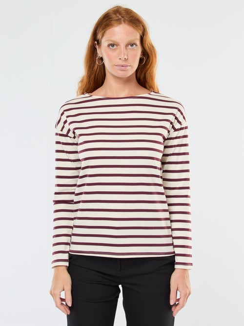 T-shirt van jersey met lange mouwen en gestreept motief - Kiabi