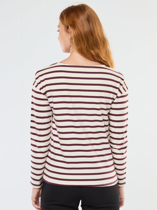 T-shirt van jersey met lange mouwen en gestreept motief - Kiabi
