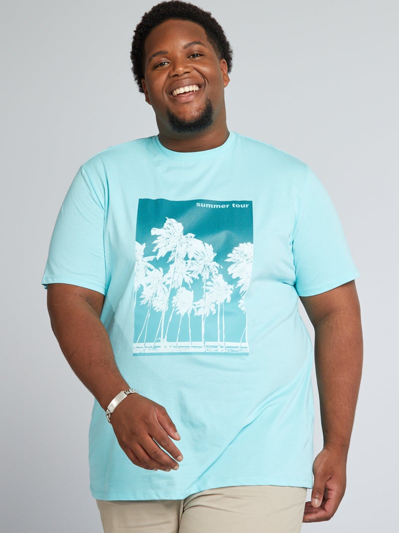 T-shirt van jersey met print BLAUW - Kiabi