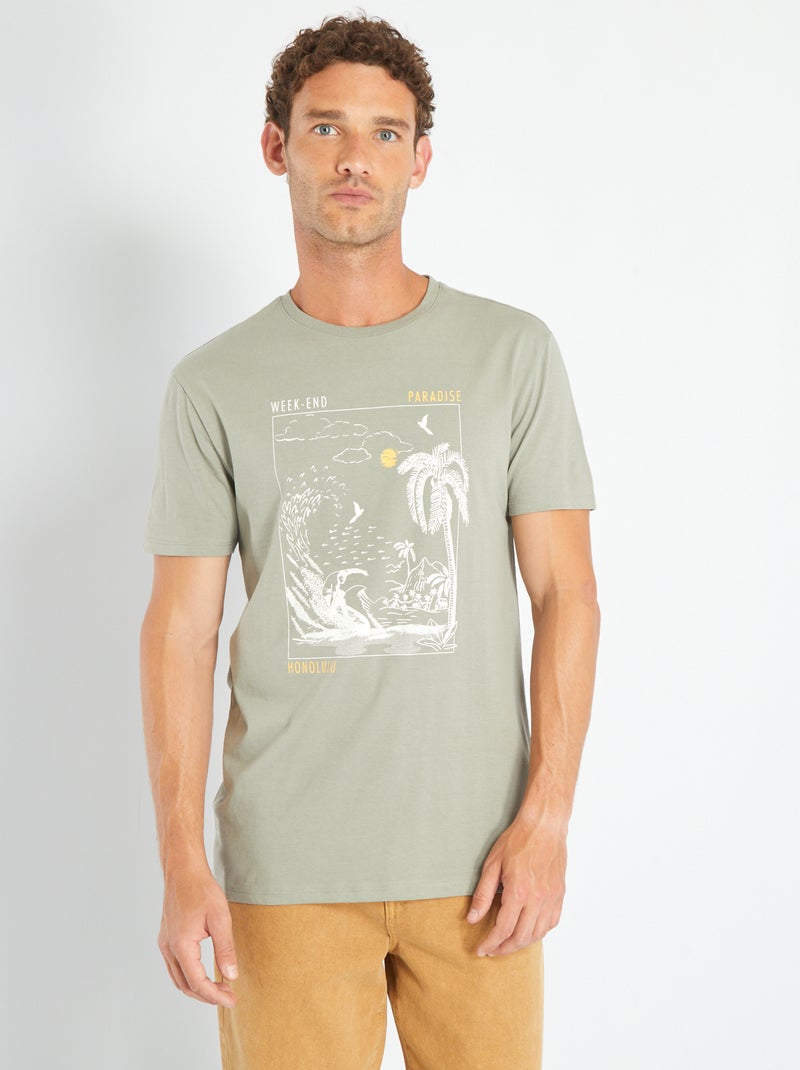 T-shirt van jersey met print GROEN - Kiabi