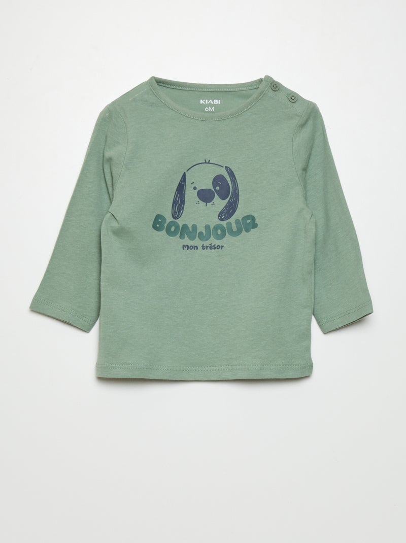 T-shirt van jersey met print GROEN - Kiabi