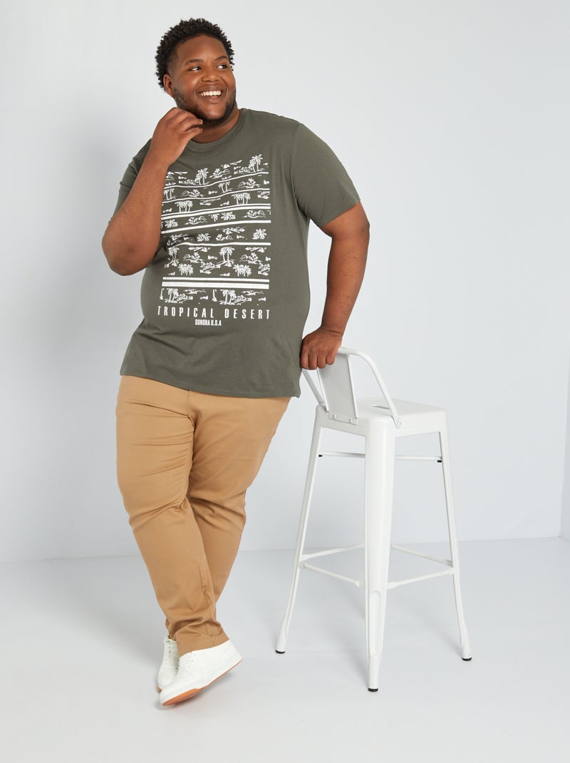 T-shirt van jersey met print KAKI - Kiabi