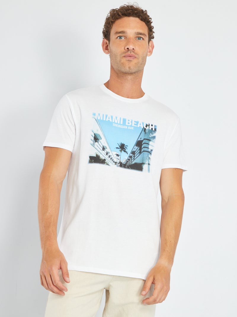 T-shirt van jersey met print WIT - Kiabi