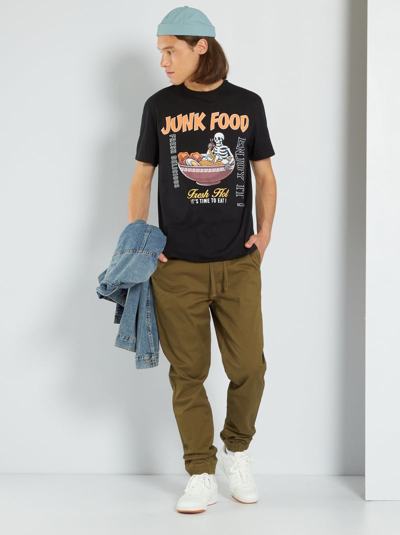 T-shirt van jersey met print zwart - Kiabi