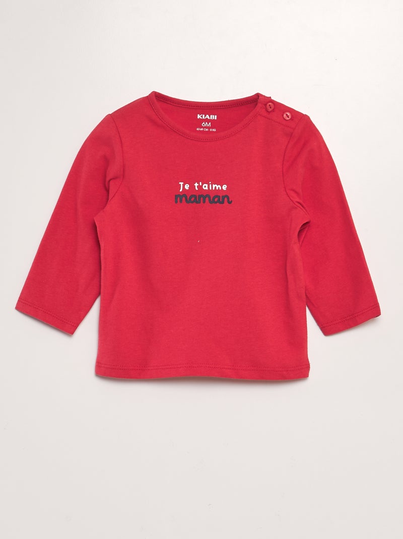 T-shirt van jersey met ronde hals en knoopsluiting ROOD - Kiabi