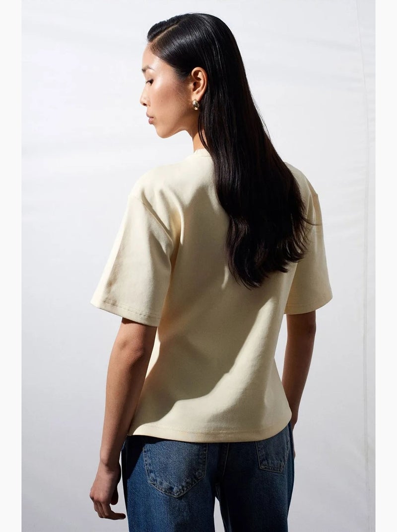 T-shirt van jersey met ronde hals en korte mouwen dilvin Crème - Kiabi