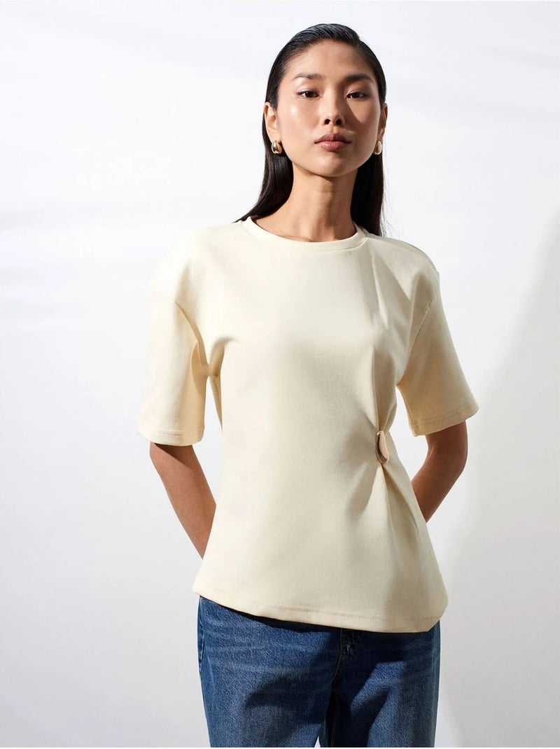 T-shirt van jersey met ronde hals en korte mouwen dilvin Crème - Kiabi