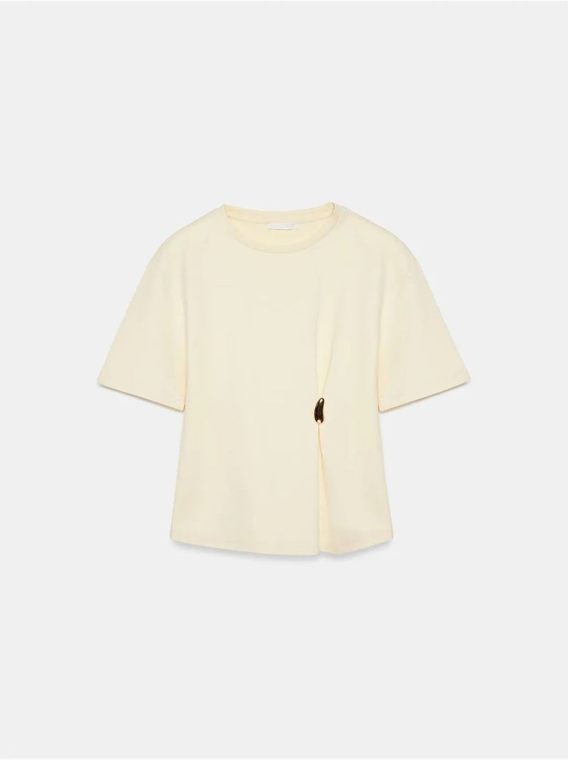 T-shirt van jersey met ronde hals en korte mouwen dilvin Crème - Kiabi