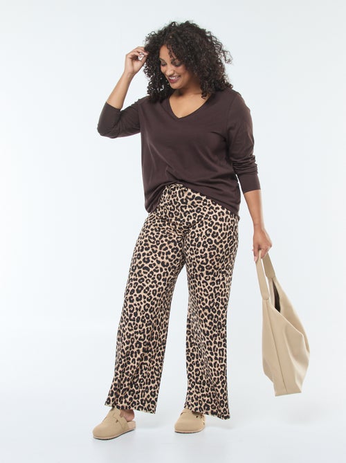 T-shirt van jersey met V-hals en korte mouw - Kiabi