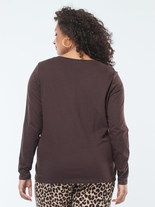 T-shirt van jersey met V-hals en korte mouw - Kiabi