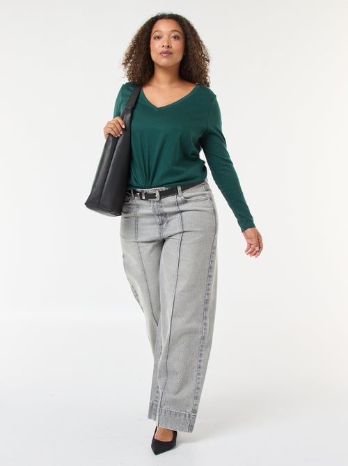 T-shirt van jersey met V-hals en korte mouw - Kiabi