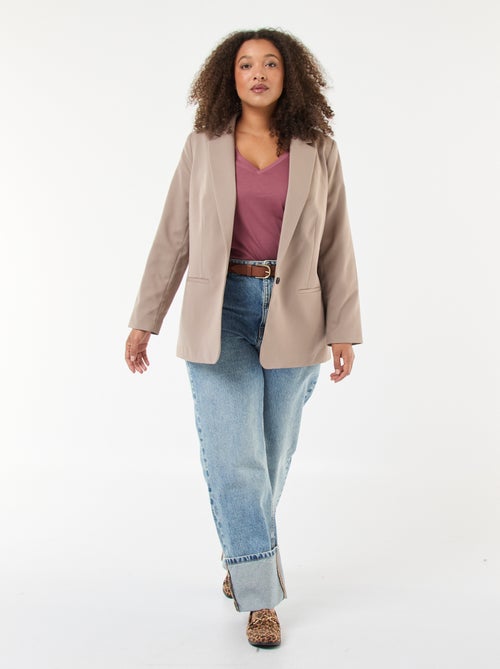 T-shirt van jersey met V-hals en korte mouw - Kiabi