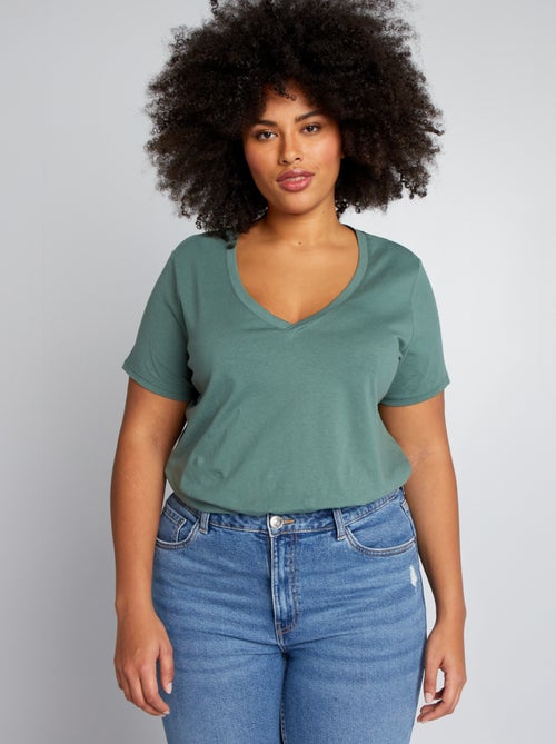 T-shirt van jersey met V-hals - Kiabi