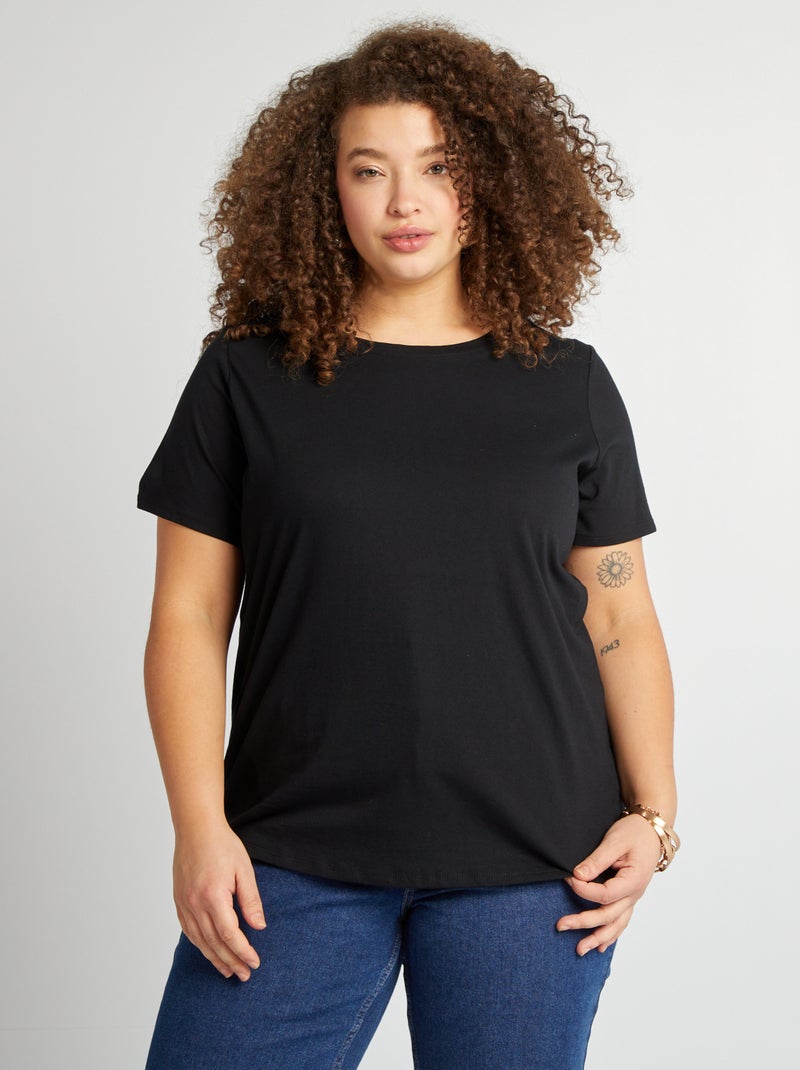 T-shirt van jerseystof met korte mouwen zwart - Kiabi