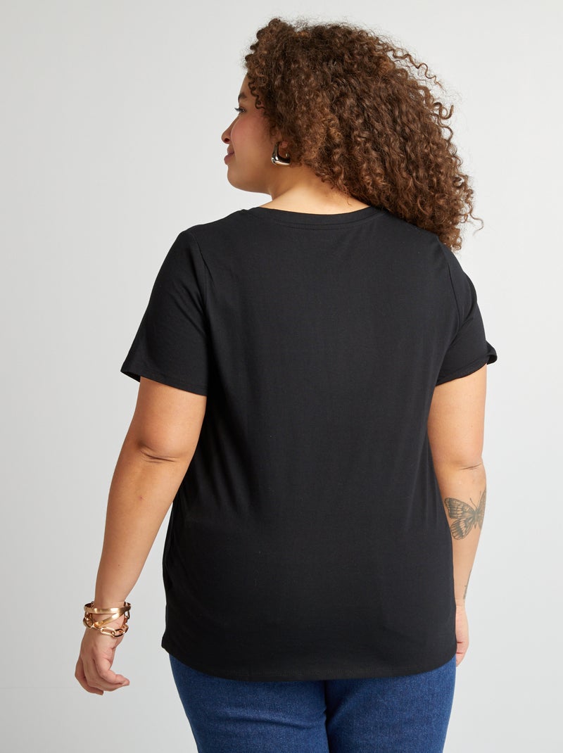 T-shirt van jerseystof met korte mouwen zwart - Kiabi