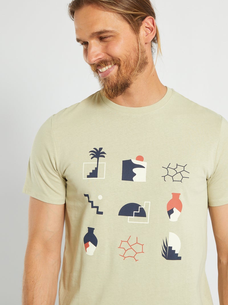 T-shirt van jerseystof met print BIEGE - Kiabi
