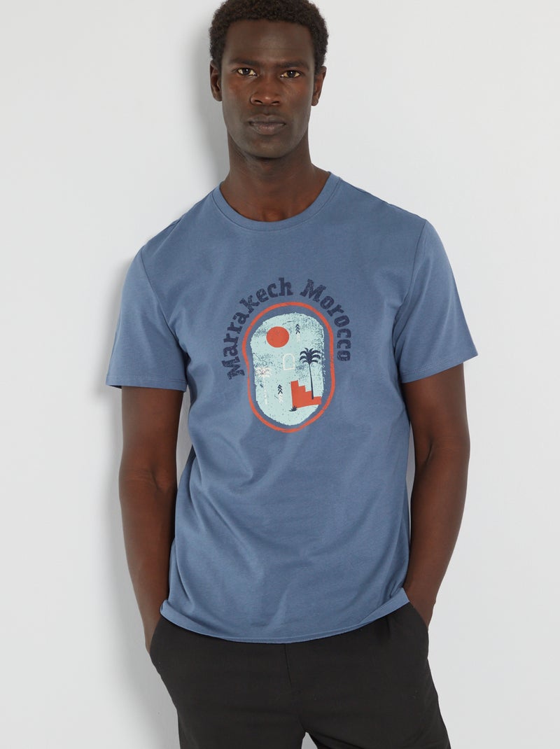 T-shirt van jerseystof met print BLAUW - Kiabi