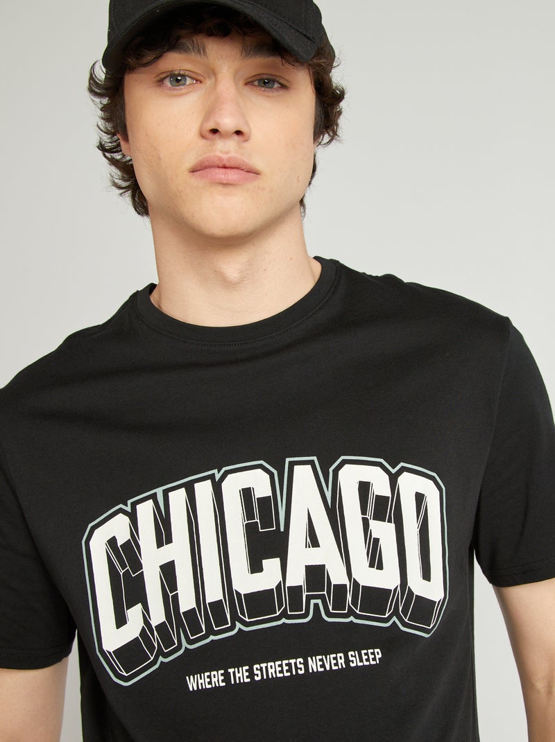 T-shirt van jerseystof met print ZWART - Kiabi