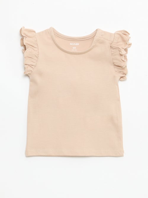 T-shirt van jerseytricot met korte, geplooide mouwen - Kiabi