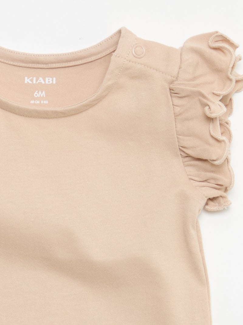 T-shirt van jerseytricot met korte, geplooide mouwen Biege - Kiabi