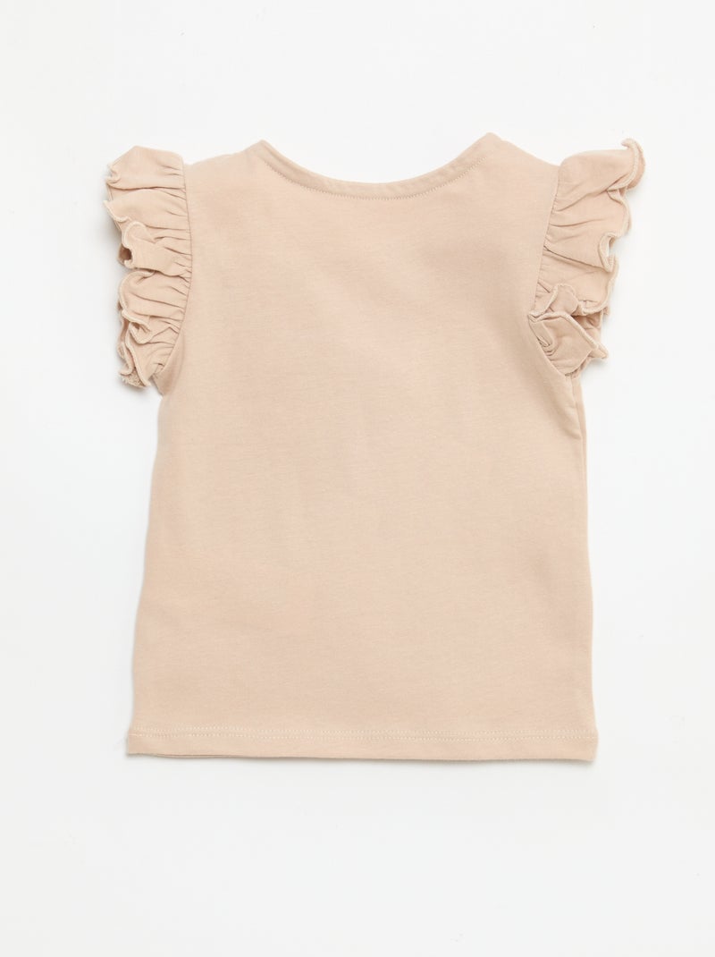 T-shirt van jerseytricot met korte, geplooide mouwen Biege - Kiabi