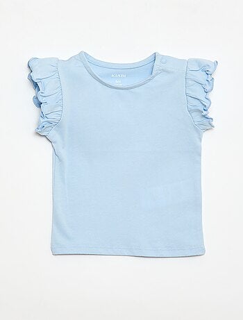 T-shirt van jerseytricot met korte, geplooide mouwen