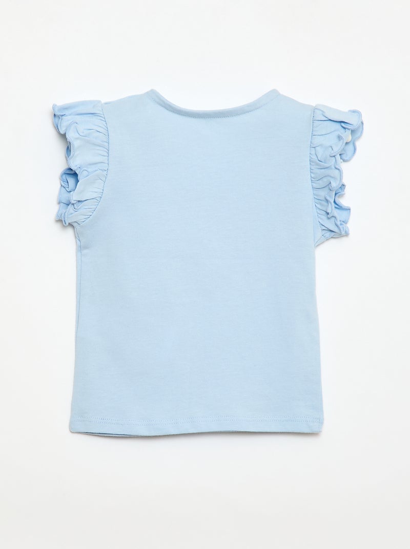 T-shirt van jerseytricot met korte, geplooide mouwen Blauw - Kiabi