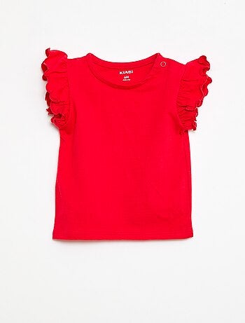 T-shirt van jerseytricot met korte, geplooide mouwen
