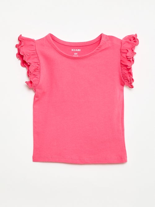 T-shirt van jerseytricot met korte, geplooide mouwen - Kiabi