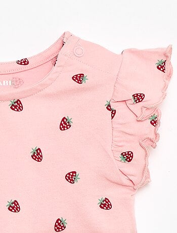 T-shirt van jerseytricot met korte, geplooide mouwen