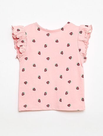 T-shirt van jerseytricot met korte, geplooide mouwen