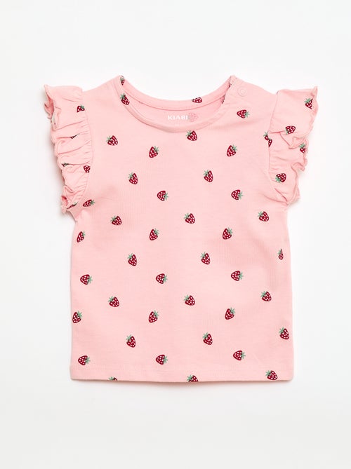 T-shirt van jerseytricot met korte, geplooide mouwen - Kiabi