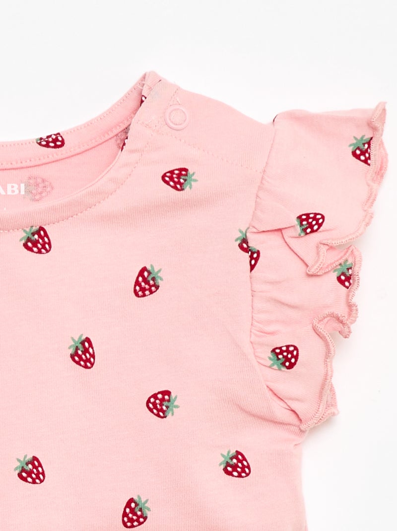 T-shirt van jerseytricot met korte, geplooide mouwen Rose - Kiabi