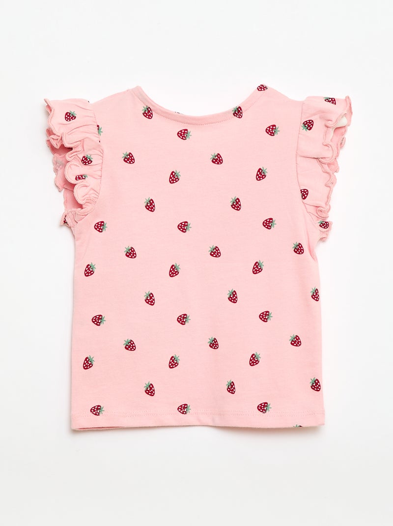 T-shirt van jerseytricot met korte, geplooide mouwen Rose - Kiabi