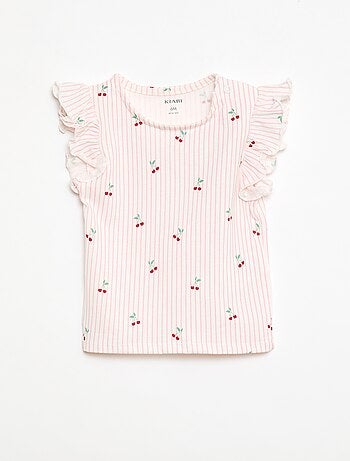 T-shirt van jerseytricot met korte, geplooide mouwen