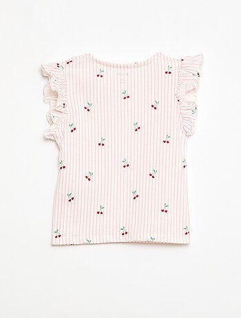 T-shirt van jerseytricot met korte, geplooide mouwen
