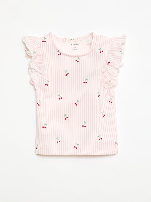 T-shirt van jerseytricot met korte, geplooide mouwen - Kiabi