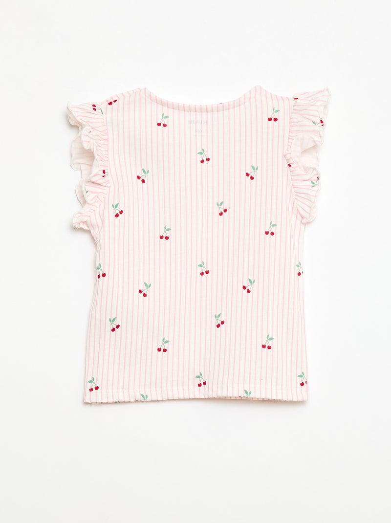 T-shirt van jerseytricot met korte, geplooide mouwen Rose - Kiabi