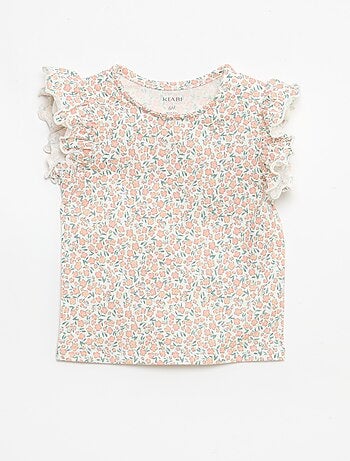 T-shirt van jerseytricot met korte, geplooide mouwen