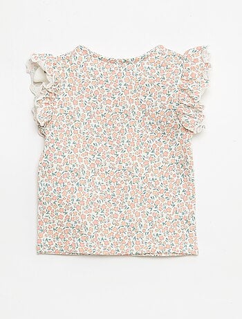 T-shirt van jerseytricot met korte, geplooide mouwen