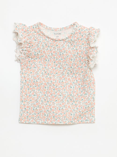 T-shirt van jerseytricot met korte, geplooide mouwen - Kiabi